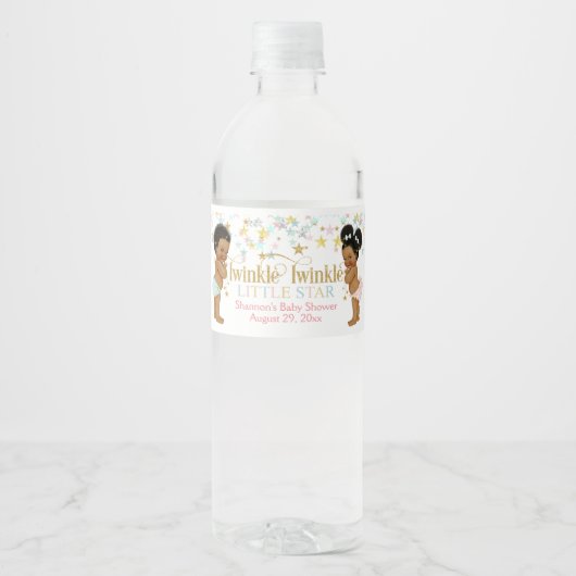 キラキラの小さな星のジェンダーが民族を明らかにする ペットボトルラベル (正面)