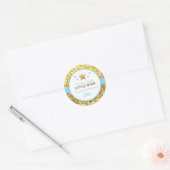 キラキラの小さな星のステッカー赤ちゃんブルー ラウンドシール (封筒)