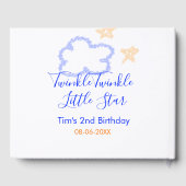 キラキラの小さな星の誕生日の紫のオレンジ ゲストブック (裏面)