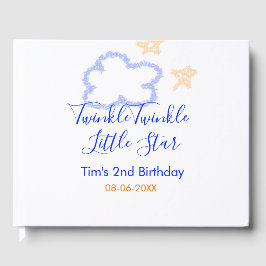 キラキラの小さな星の誕生日の紫のオレンジ ゲストブック