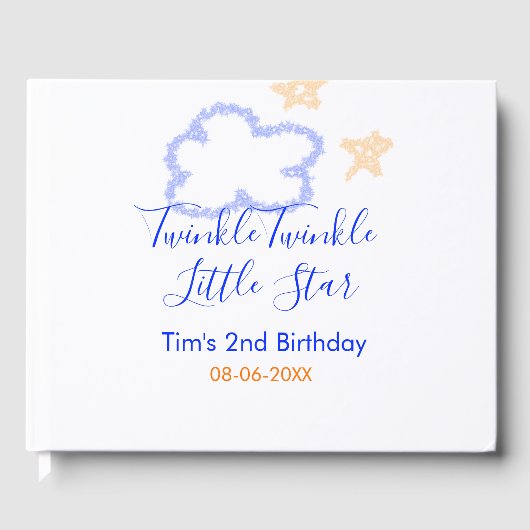 キラキラの小さな星の誕生日の紫のオレンジ ゲストブック (正面)