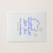 キラキラの小さな星の誕生日の紫のオレンジ ジグソーパズル (横)