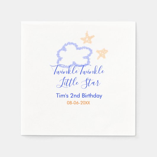 キラキラの小さな星の誕生日の紫のオレンジ スタンダードカクテルナプキン (正面)