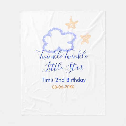 キラキラの小さな星の誕生日の紫のオレンジ フリースブランケット (正面)