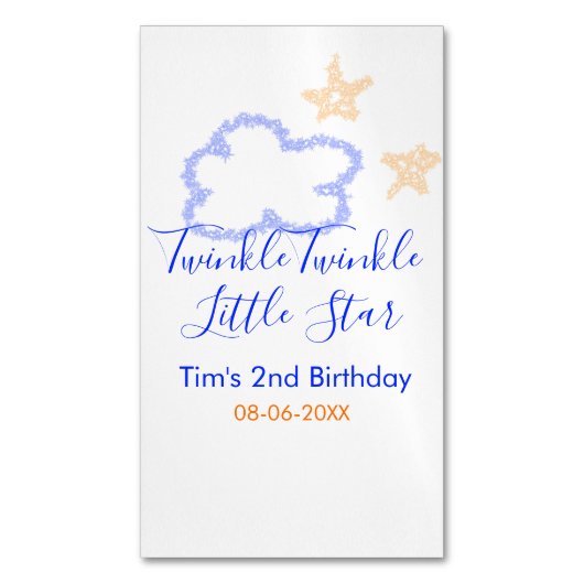 キラキラの小さな星の誕生日の紫のオレンジ マグネット名刺 (正面縦)