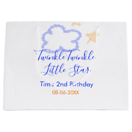 キラキラの小さな星の誕生日の紫のオレンジ ラージペーパーバッグ