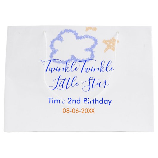 キラキラの小さな星の誕生日の紫のオレンジ ラージペーパーバッグ (正面)