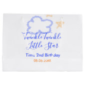 キラキラの小さな星の誕生日の紫のオレンジ ラージペーパーバッグ (裏面)