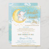 『キラキラの小さな星の象の赤ちゃんシャワー』 招待状 (正面/裏面)