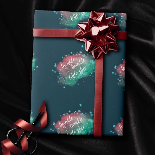 キラキラの小さな星 |ダークティール(緑がかった色)コーラルミントグリーン ラッピングペーパー