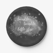 キラキラの小さな星 |チャコールグレーとシルバー ペーパープレート (正面)