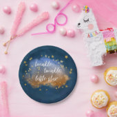 キラキラの小さな星 |ネイビーブルー銅金ゴールドダスト ペーパープレート (パーティー)