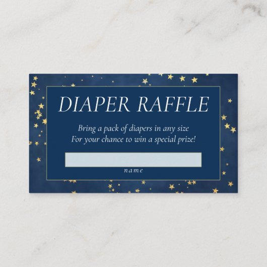 キラキラの小さな星 |ブルーと金ゴールドおむつラッフル エンクロージャーカード (裏面)