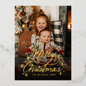 キラキラの手のレターメリークリスマスフォト 箔シーズンポストカード (正面)