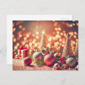 キラキラの背景のクリスマスオーナメント ポストカード (正面/裏面)