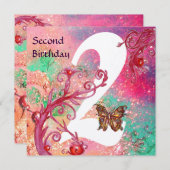 キラキラの蝶の第2の誕生日パーティー金ゴールド 招待状 (正面/裏面)