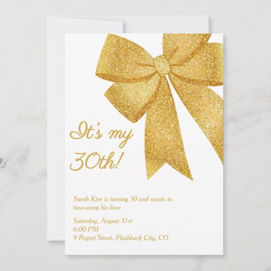 キラキラの蝶ネクタイ 「私の30歳!」 面白い大人の誕生日 招待状 (正面)
