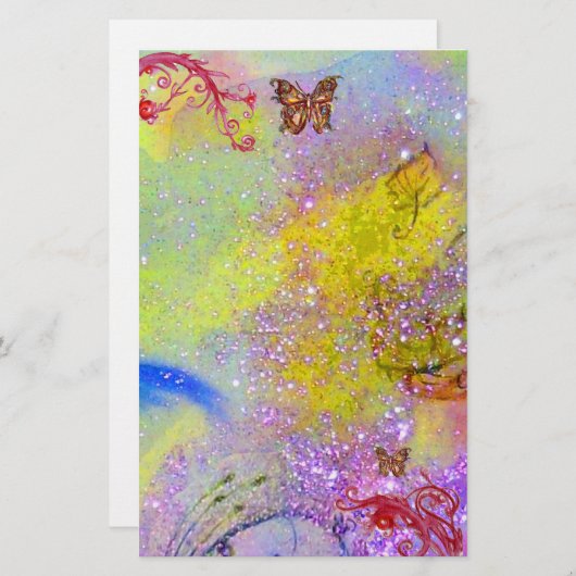 キラキラの蝶2、紫の青の赤い黄色 便箋 (正面/裏面)