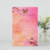 キラキラの蝶2、赤いピンク 便箋 (スタンド正面)