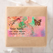 キラキラの蝶、ピンクの緑 ラベル (インサイチュ)