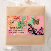 キラキラの蝶、ピンクの緑 ラベル (インサイチュ)