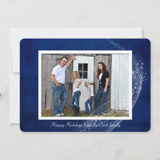 キラキラの青い背景のフォトカード シーズンカード (正面)