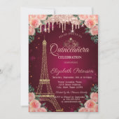 キラキラエッフェル塔の滴フラワードレス quinceañera 招待状 (正面)