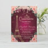 キラキラエッフェル塔の滴フラワードレス quinceañera 招待状 (スタンド正面)