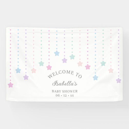 キラキラエレガントの小さな星ベビーシャワーへようこそ 横断幕 (横)