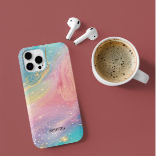 キラキラカラフル輝くインク大理石テクスチャモノグラム iPhone 15 PROケース