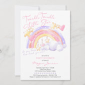 キラキラキラキラキラかわいいレインボーピンクの女の子の赤ちゃんシャワー 招待状 (正面)