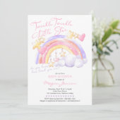 キラキラキラキラキラかわいいレインボーピンクの女の子の赤ちゃんシャワー 招待状 (スタンド正面)