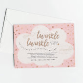 キラキラキラキラ小さな星の女の子ピンク赤ちゃんシャワー サンキューカード