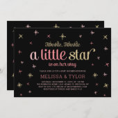 キラキラキラキラ小さな星の女の子ベビーシャワー 招待状 (正面/裏面)