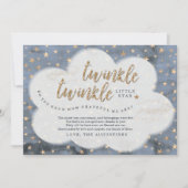 キラキラキラキラ小さな星の男の子青い赤ちゃんシャワー サンキューカード (正面)