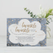 キラキラキラキラ小さな星の男の子青い赤ちゃんシャワー サンキューカード (スタンド正面)