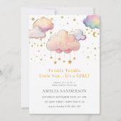 キラキラキラキラ小さな星の赤ちゃんガールシャワー 招待状 (正面)