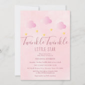 キラキラキラキラ小さな星の赤ちゃんシャワーガールピンク 招待状 (正面)