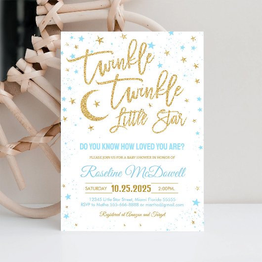 キラキラキラキラ小さな星の赤ちゃんシャワー 招待状