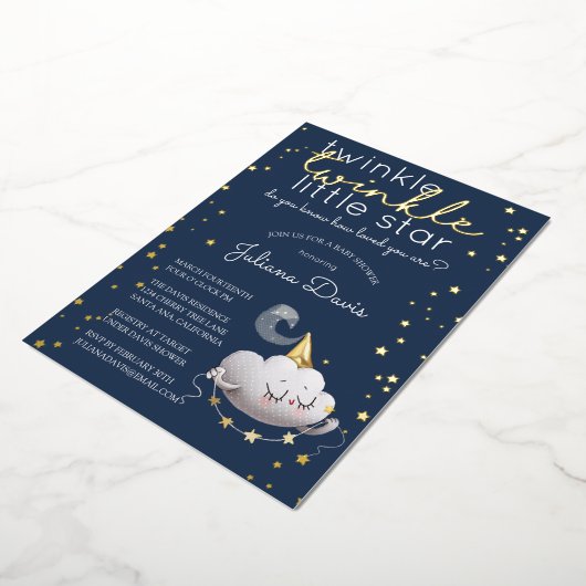 キラキラキラキラ小さな星の赤ちゃんシャワー 箔招待状 (回転した状態)
