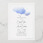 キラキラキラキラ小さな星の赤ちゃんシャワー 箔招待状 (正面)