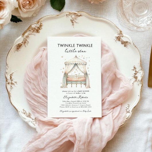 キラキラキラキラ小さな星の赤エレガントちゃんシャワー 招待状