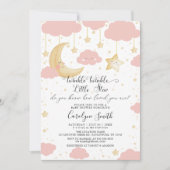 キラキラキラキラ小さな星ピンクの女の子の赤ちゃんシャワー 招待状 (正面)