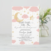 キラキラキラキラ小さな星ピンクの女の子の赤ちゃんシャワー 招待状 (スタンド正面)