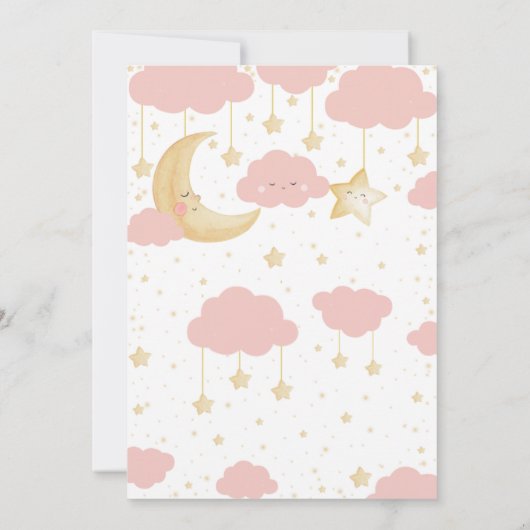 キラキラキラキラ小さな星ピンクの女の子の赤ちゃんシャワー 招待状 (裏面)