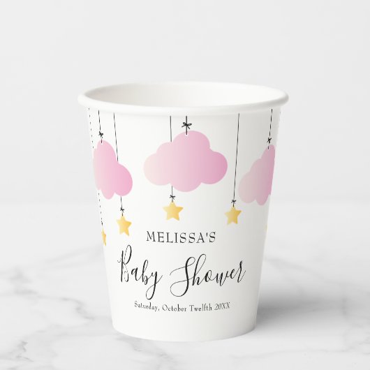 キラキラキラキラ小さな星ピンクの女の子の赤ちゃんシャワー 紙コップ (正面)