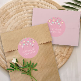 キラキラキラキラ小さな星ピンクの赤ちゃんシャワー ラウンドシール