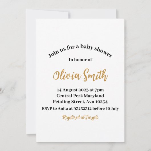 キラキラキラキラ小さな星ピンク金ゴールド赤ちゃんシャワー 招待状 (裏面)