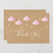 キラキラキラキラ小さな星ベビーガールピンク サンキューカード (正面/裏面)