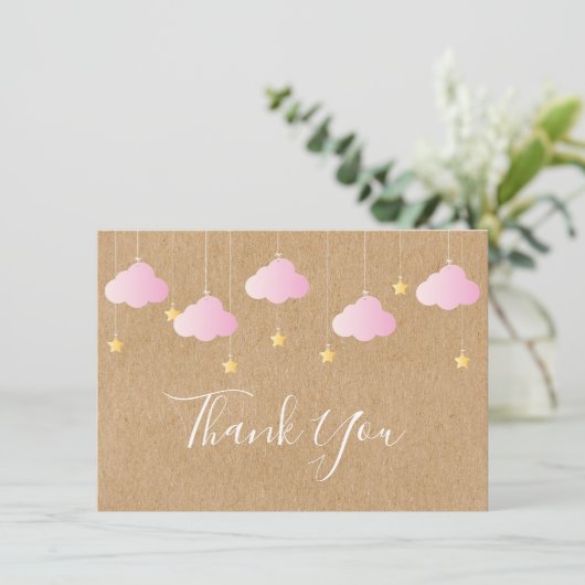 キラキラキラキラ小さな星ベビーガールピンク サンキューカード (スタンド正面)